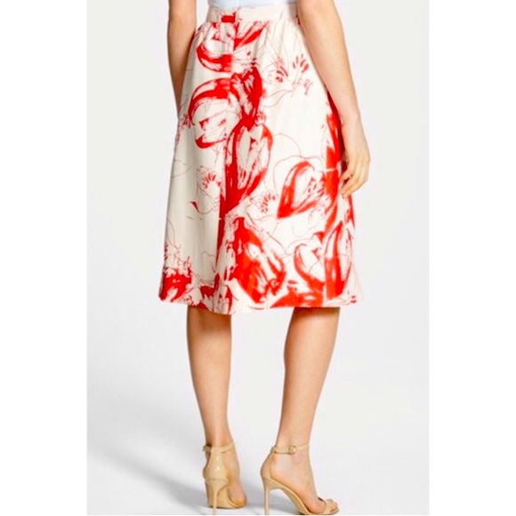 Classiques Entier Dresses & Skirts - CLASSIQUES ENTIER Red Floral Pleated Front SILK PRINT A-LINE SKIRT
